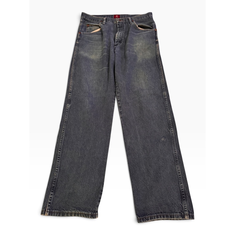 Wrangler Mens Blue Faded Straight Leg Jeans 35x32 Indigo Denim Western Workwear